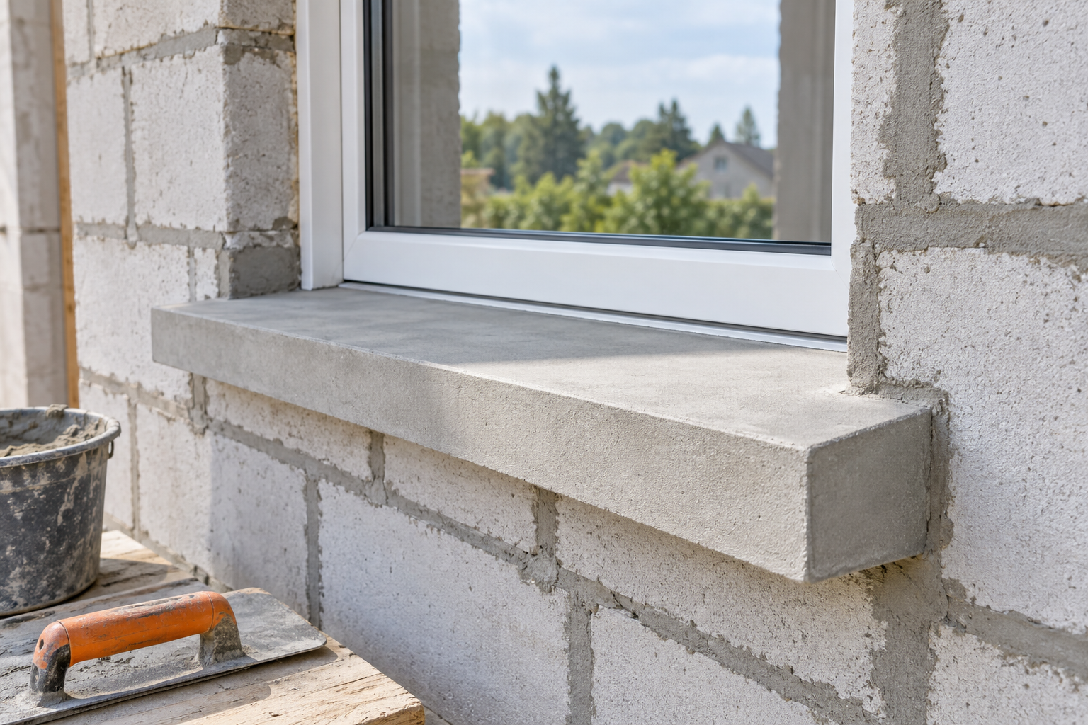 Vue d’un appui de fenêtre et d’un support maçonné en rénovation